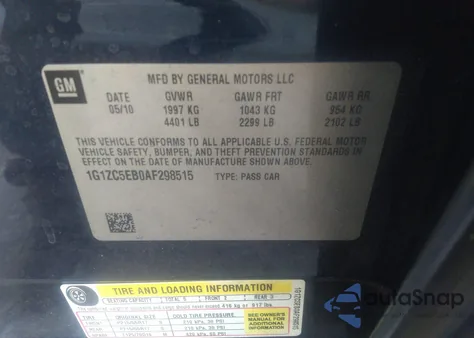 2010 Chevrolet Malibu Lt из США, поврежденный, VIN 1G1ZC5EB0AF298515